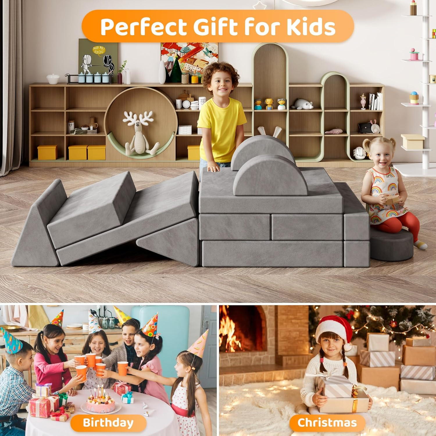 18Pcs Play Couch for Kids,Modular Kids Play Couch for Playroom Bedroom Living Ro