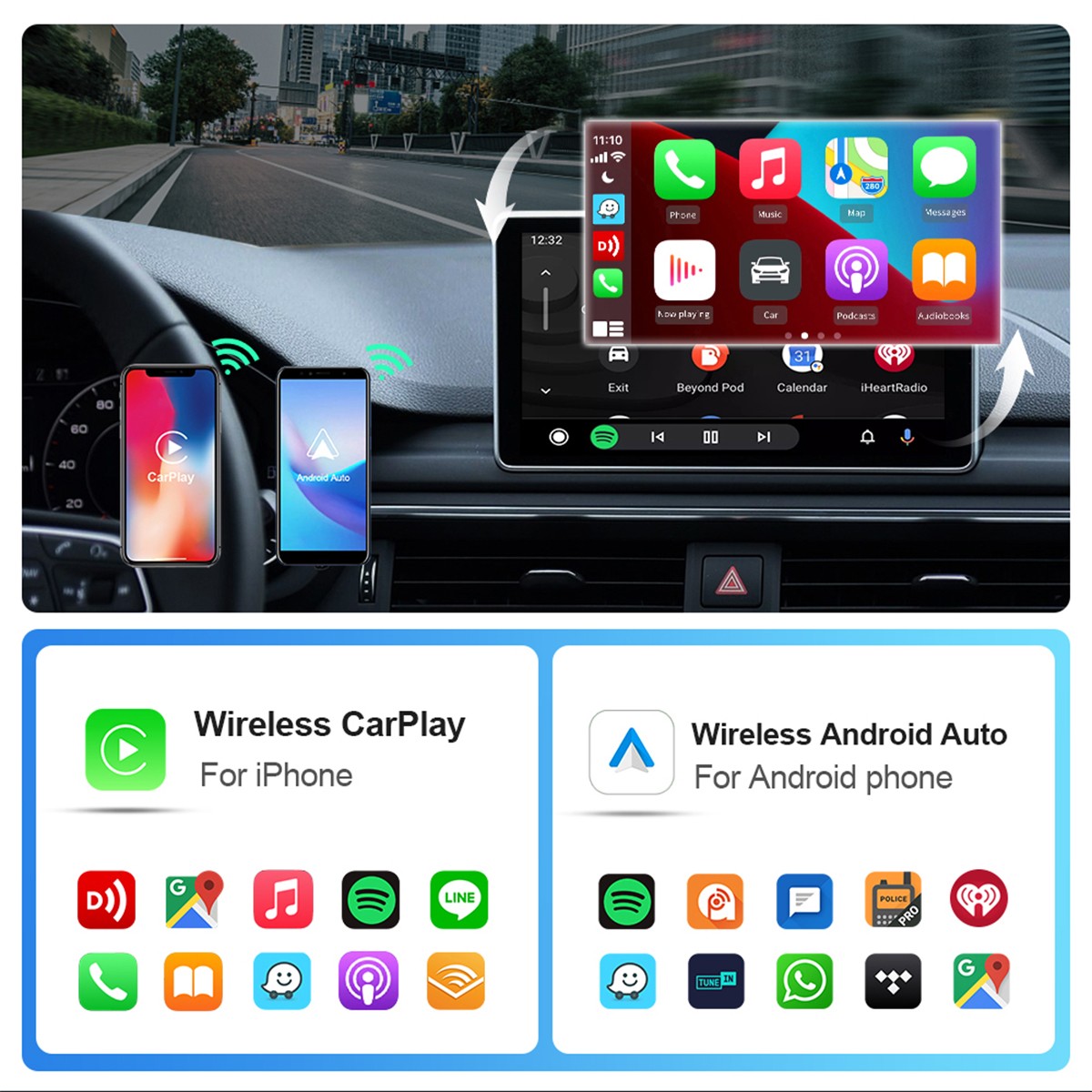 USB Wireless CarPlay Adapter For iPhone Apple Wireless Dongle Plug ＆Play Black