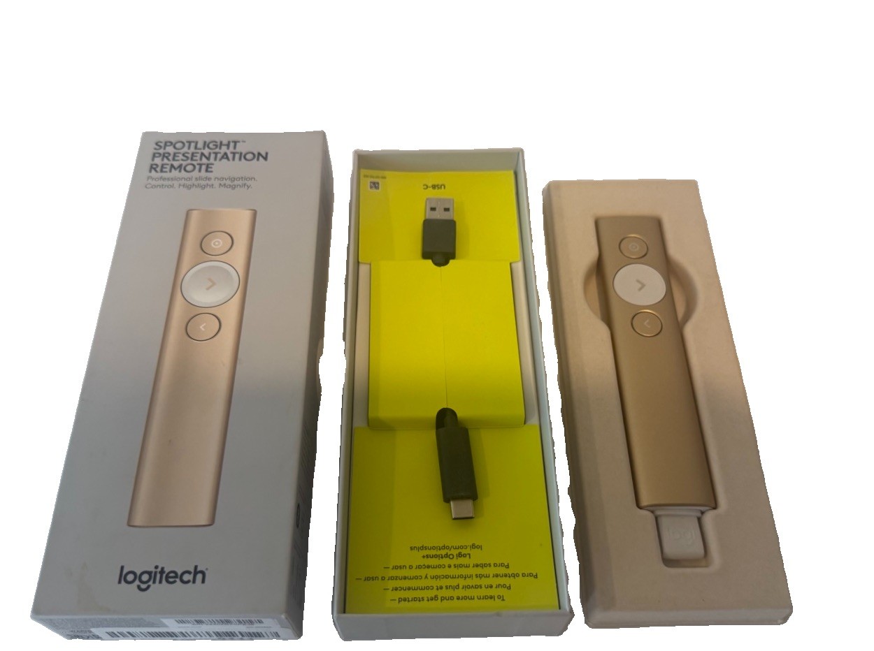 Logitech Spotlight Presentation Remote Gold Wireless Bluetooth Mac PC 910-004860