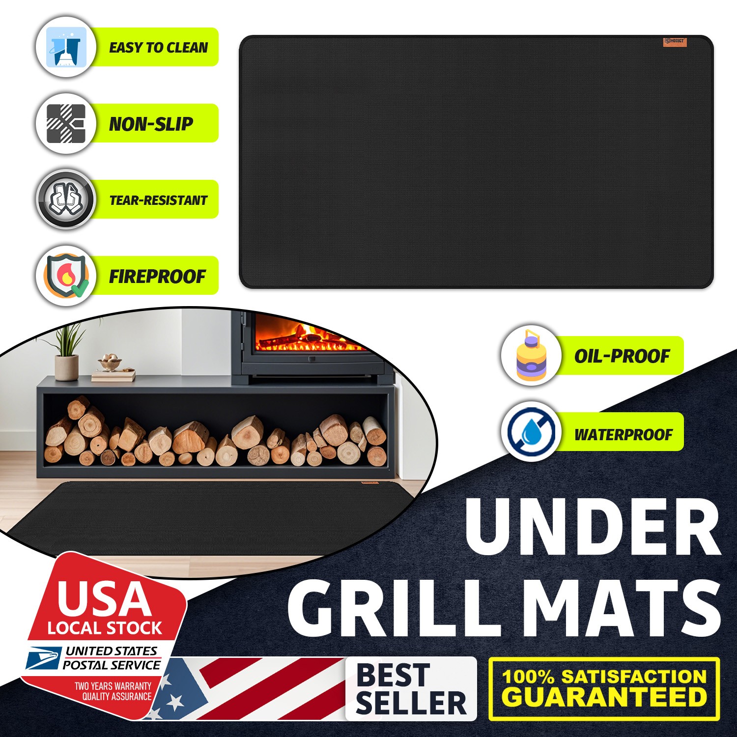 1X 90x48 Inches under Grill Mats for Outdoor Grill, Easy to Clean Reusable Grill