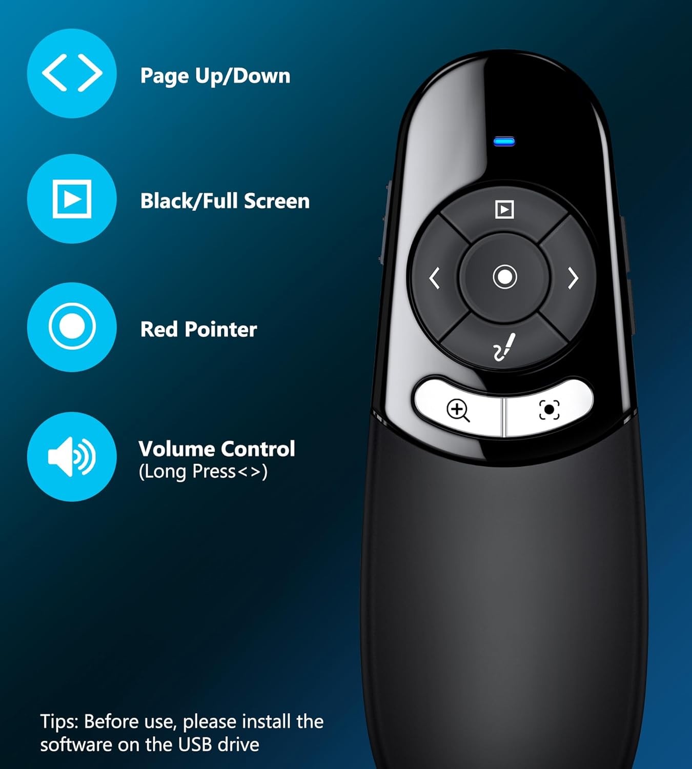 Presentation Clicker Remote 2‑in‑1 Type‑C Wireless Pointer w/ Magnifier