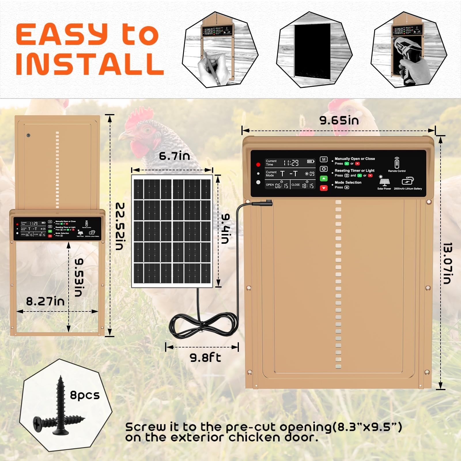 AsFrost Automatic Chicken Coop Door Solar Powered Timer & Light Sensor