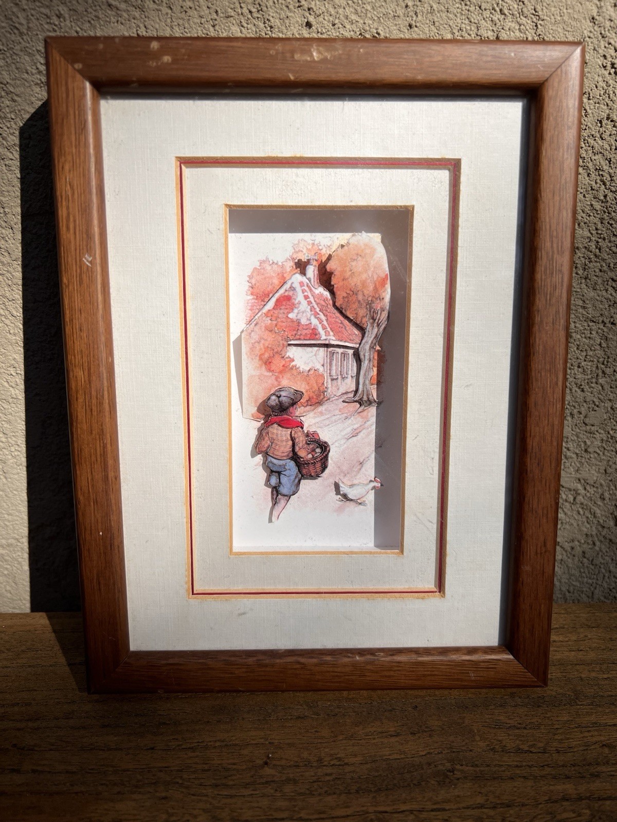 ViNTG 3D Paper Tole Art Framed Shadowbox Rustic Village Scene Country Decor