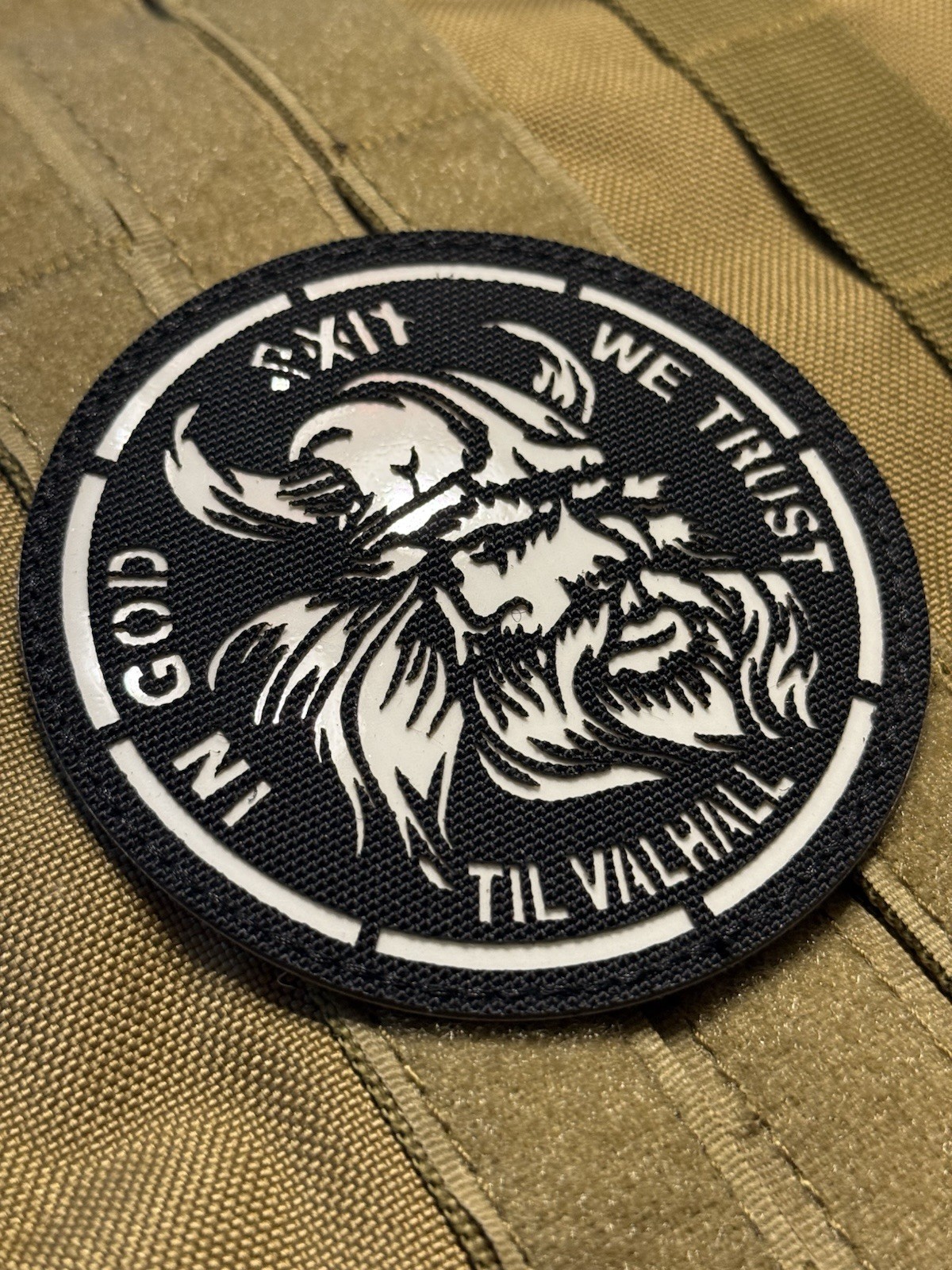 Viking In God We Trust Odin Til Valhall IR InfraredTactical Hook Loop Patch Glow