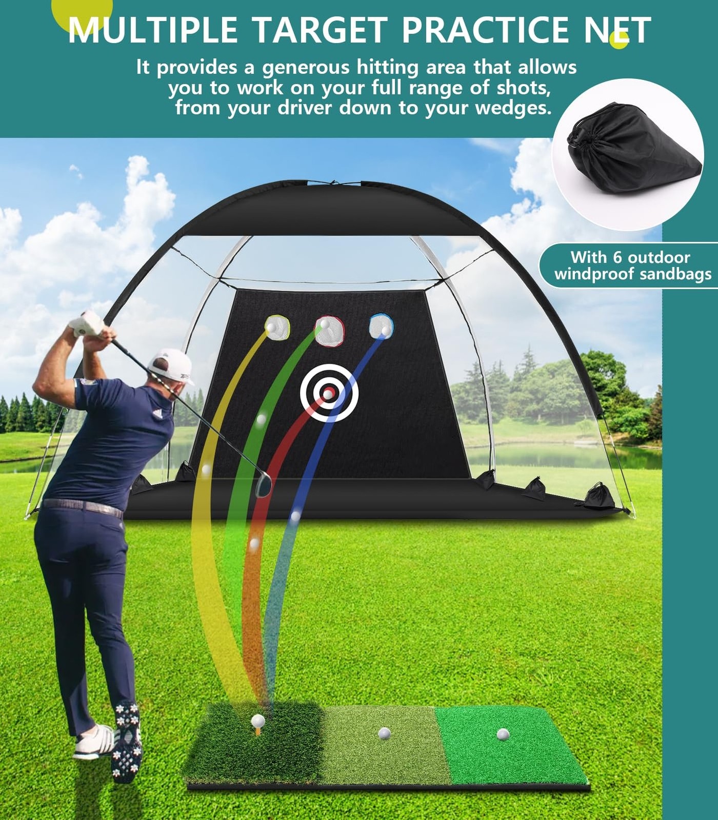 Golf Net: 10x7FT Golf Practice Net for Backyard Driving, Hitting Net with Tri...