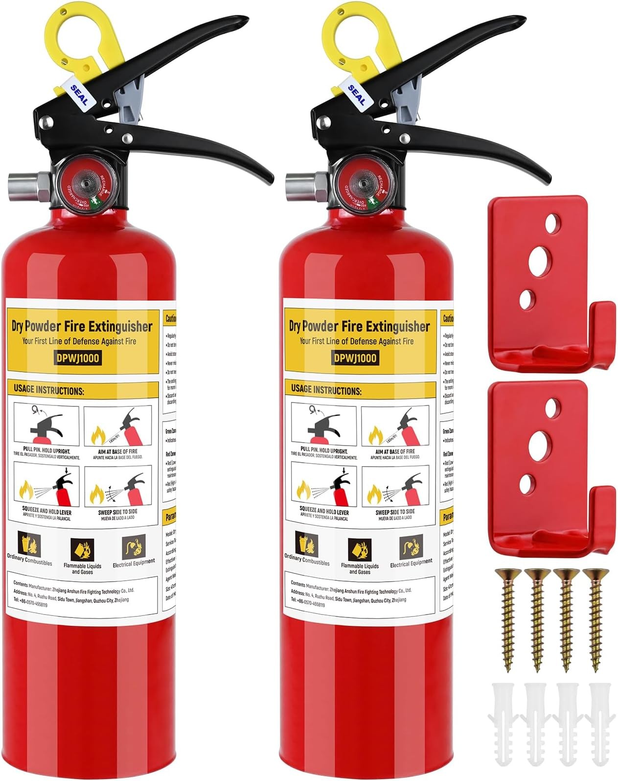 2 Pack 2.5 lb 1A:10B:C ABC Dry Chemical Fire Extinguisher With Mount | Quick ...