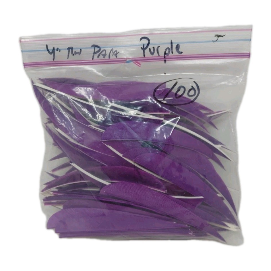 100pk Archery Arrow Feathers 4" Right Wing: Parabolic Purple