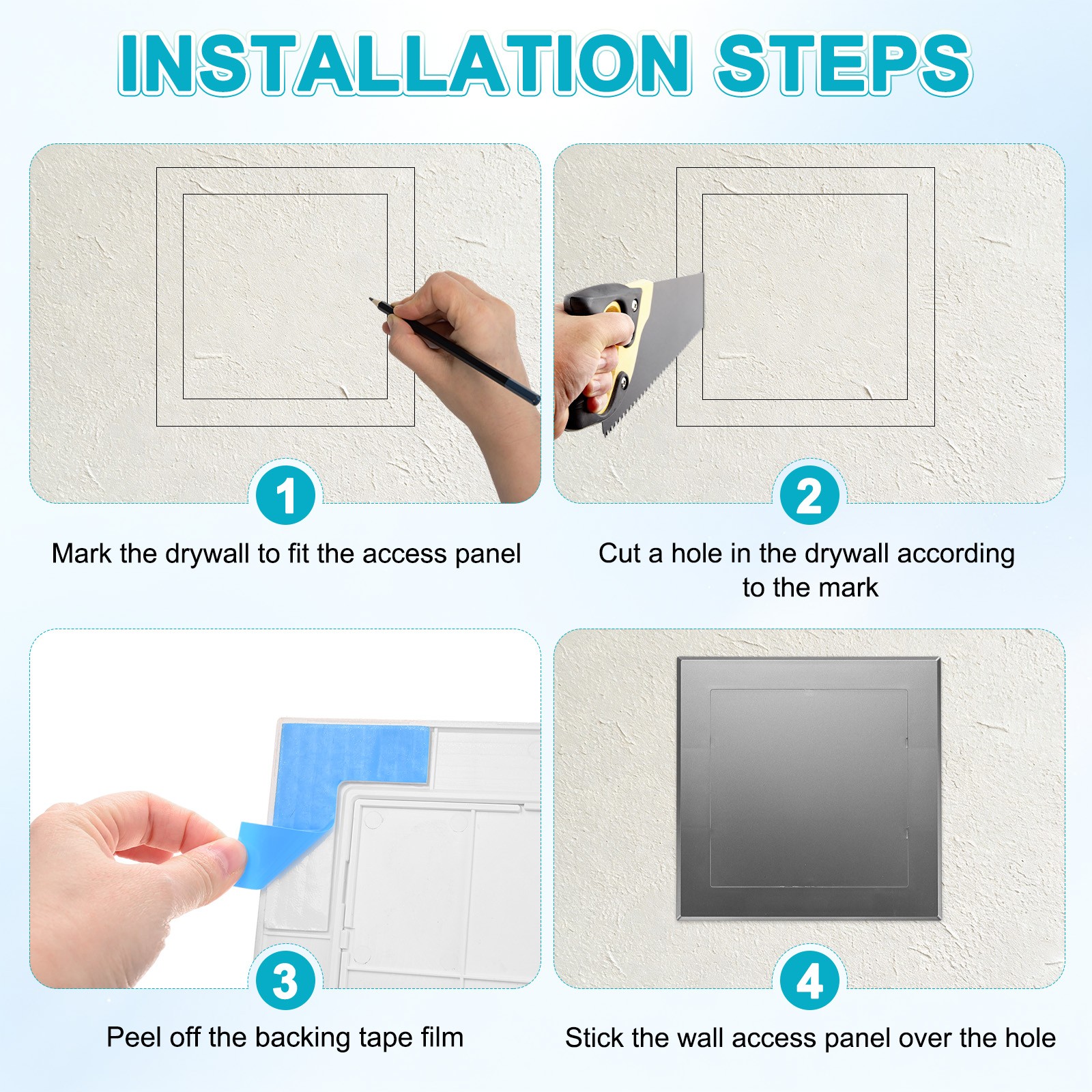 2-Pack Access Panel for Drywall, 6x6" Plastic Removable [Grey, Square]