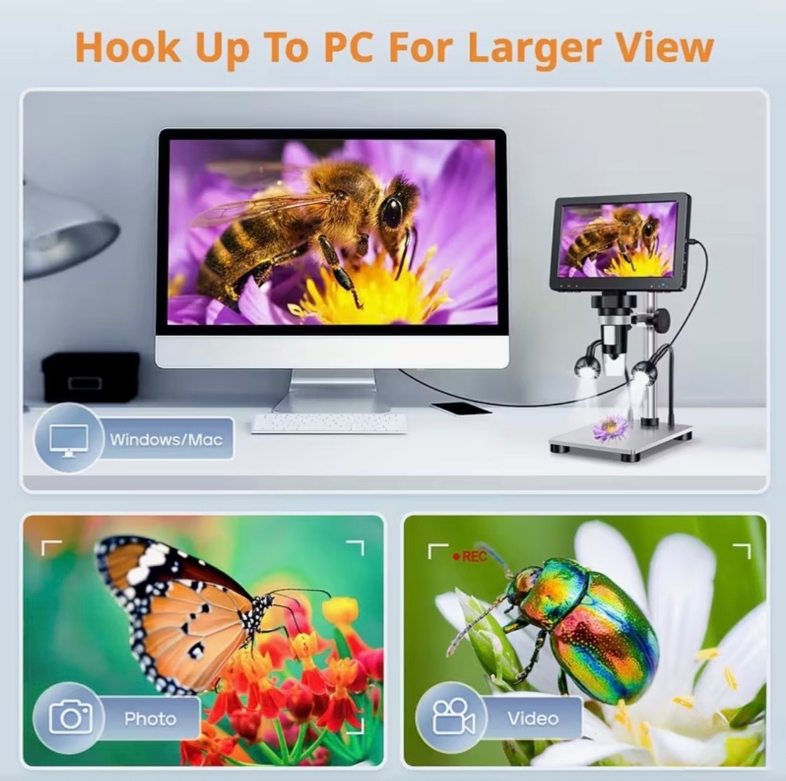 7" IPS Digital Microscope, 1200X Magnification for Coin View, PCB Circuit Repair