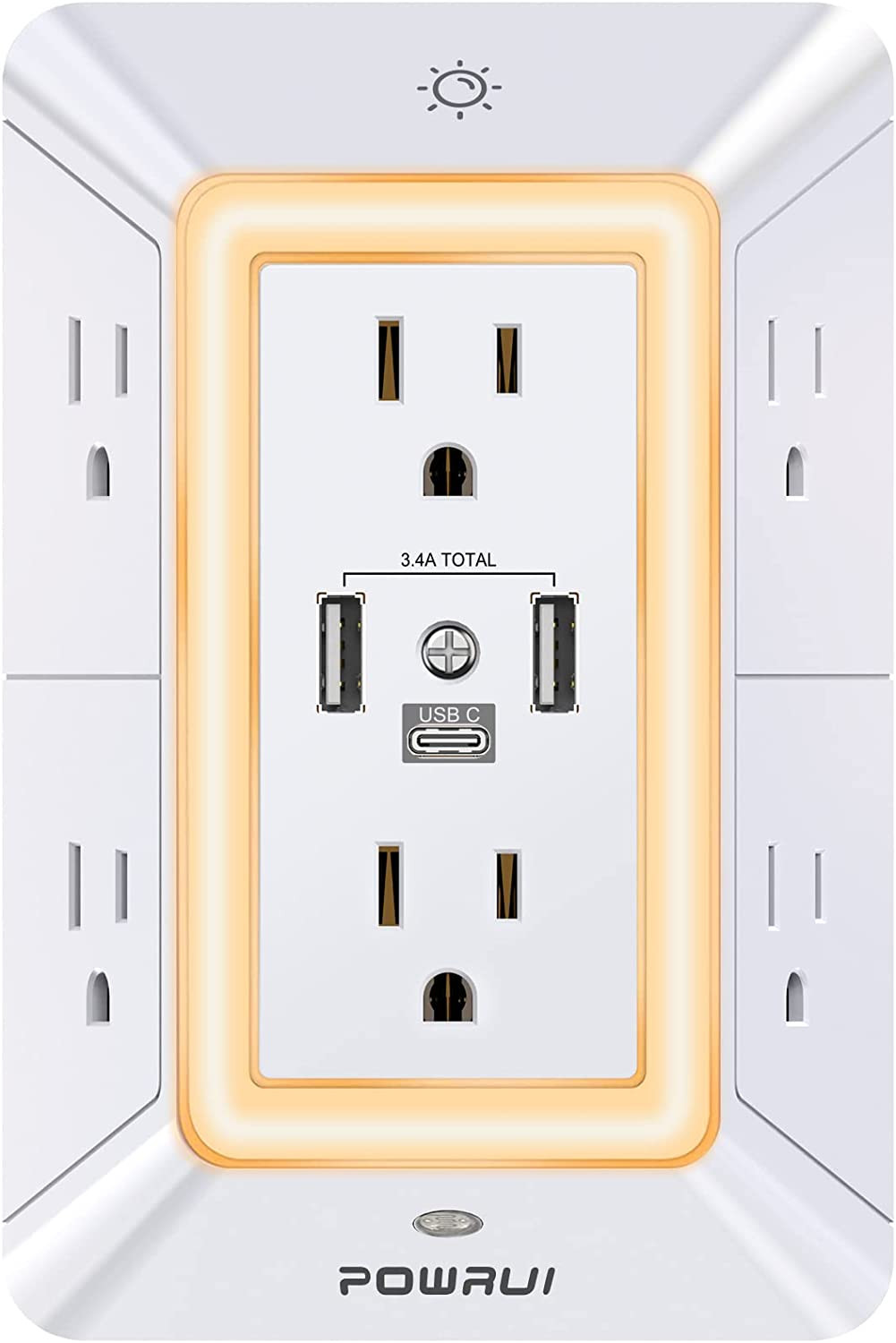 Multi Plug 6 Outlet Surge Protector Extender with 3 USB Ports (1 USB C) and Nigh