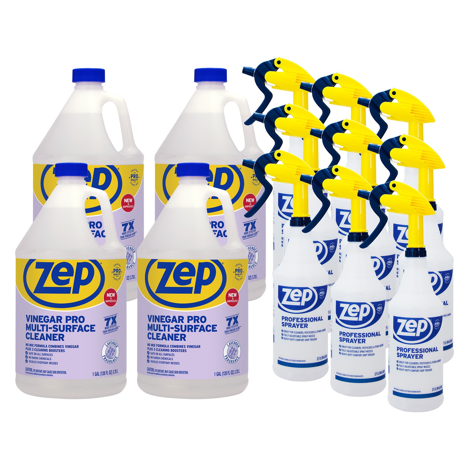 Zep Vinegar Pro Multi-Surface Cleaner (Case of 4) & Professional Sprayer Bottle