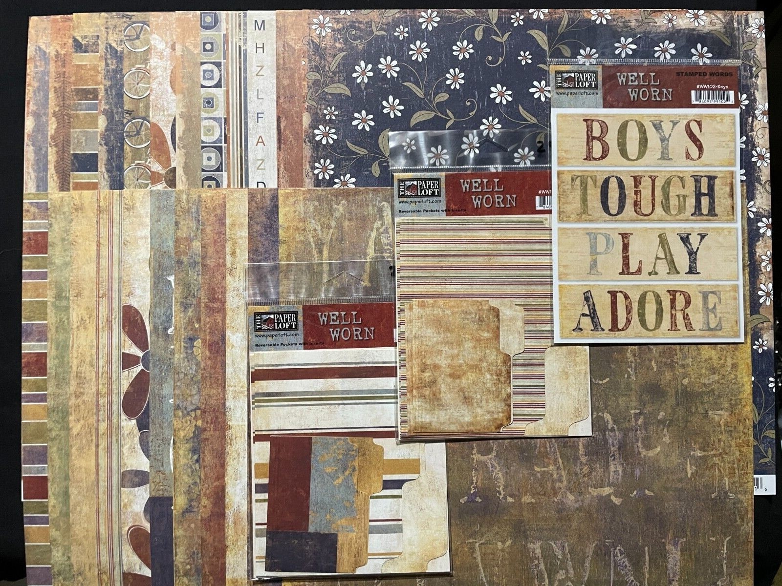 THE PAPER LOFT "WELL WORN" SINGLE-SIDED HEAVY PAPERS AND EMBELLISHMENTS