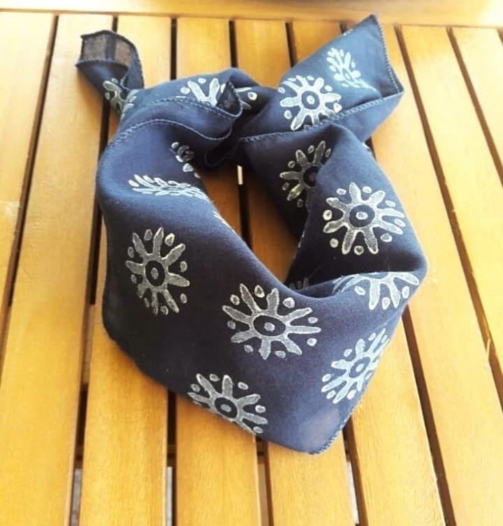 Vintage Boho Indigo Blue Cotton Neck Scarf Floral Sun Block Print Bandana Unisex