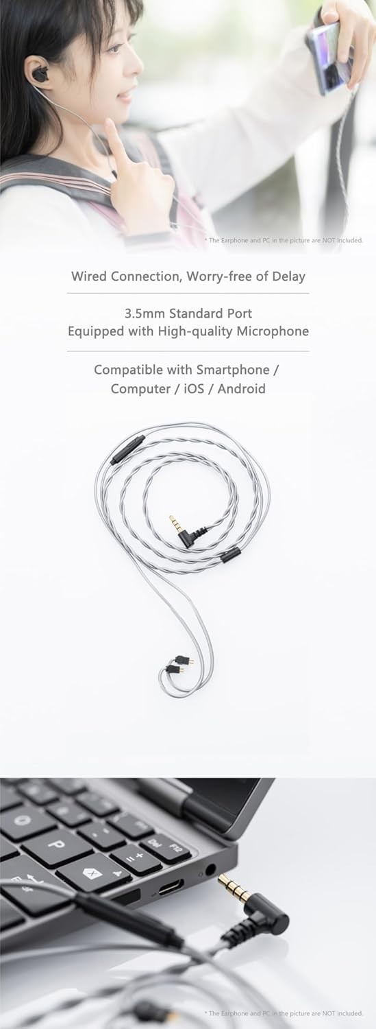 Multipurpose Microphone Cable 3.5mm Earphone Upgrade Cable Microphone 0.78mm-...