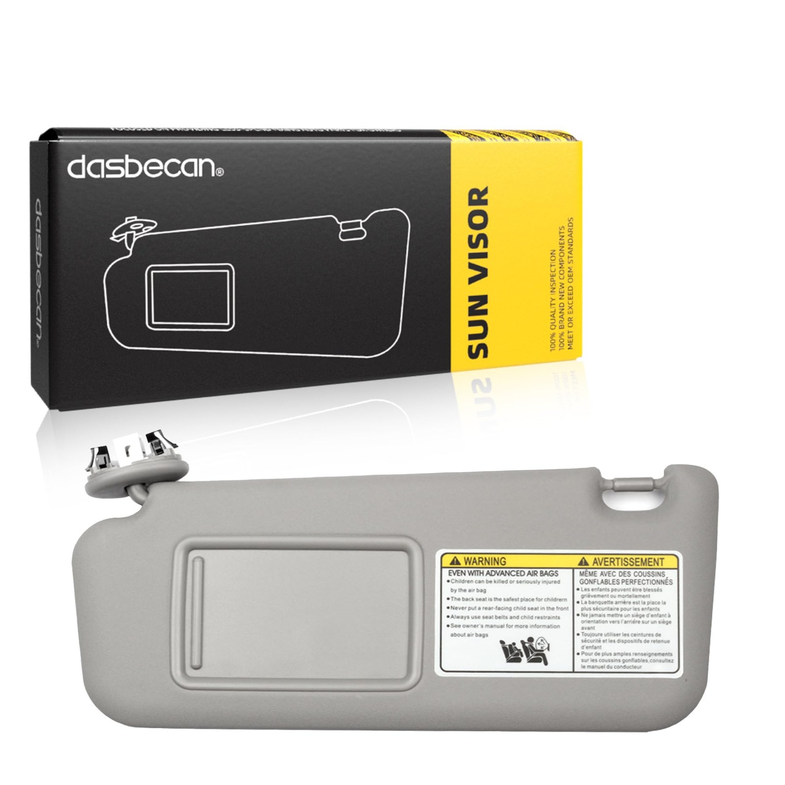Dasbecan Front Left Driver Side Sun Visor with Vanity Light Left, gray