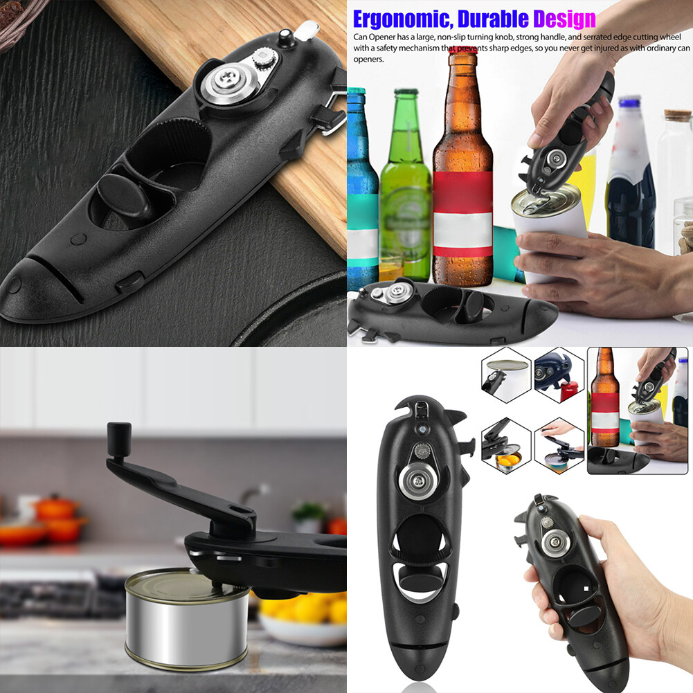 US 1 Pc 8-in-1 Manual Tin Can Opener Safe Cut Hand Lid Remover Stainless Steel