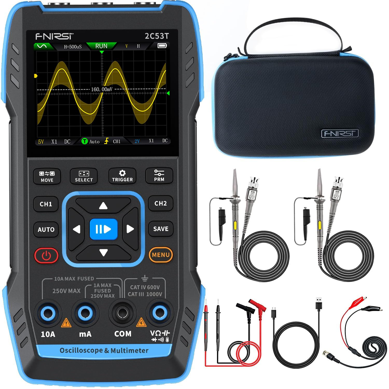 【FNRSI Upgraded 2C53T with 2 P6100 Probe】 3In1 Oscilloscope/Multimeter/Dds Signa