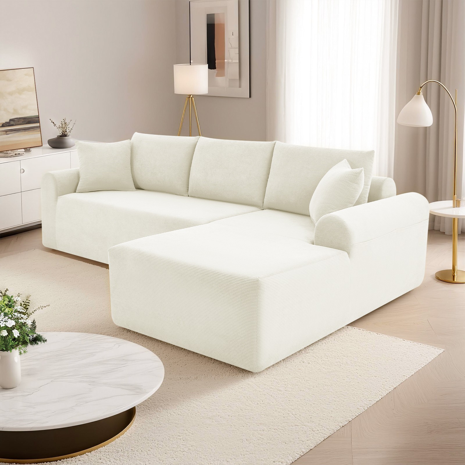 5-in-1 Modular Sectional Sofa with L-Shaped Chaise Comfy Corduroy Boneless Couch
