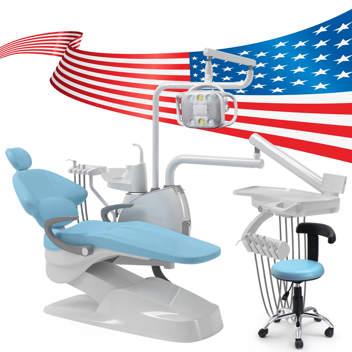 Silla de unidad dental DC Motor DC Computadora Premium PU cuero +taburete CE FDA