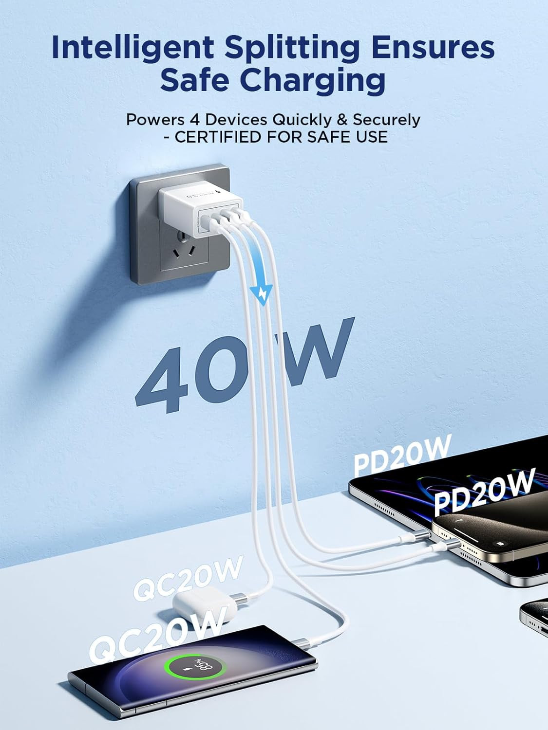 [2-Pack] USB C Charger Block, 40W Fast Charging Block Type C Charging Blocks 4-P