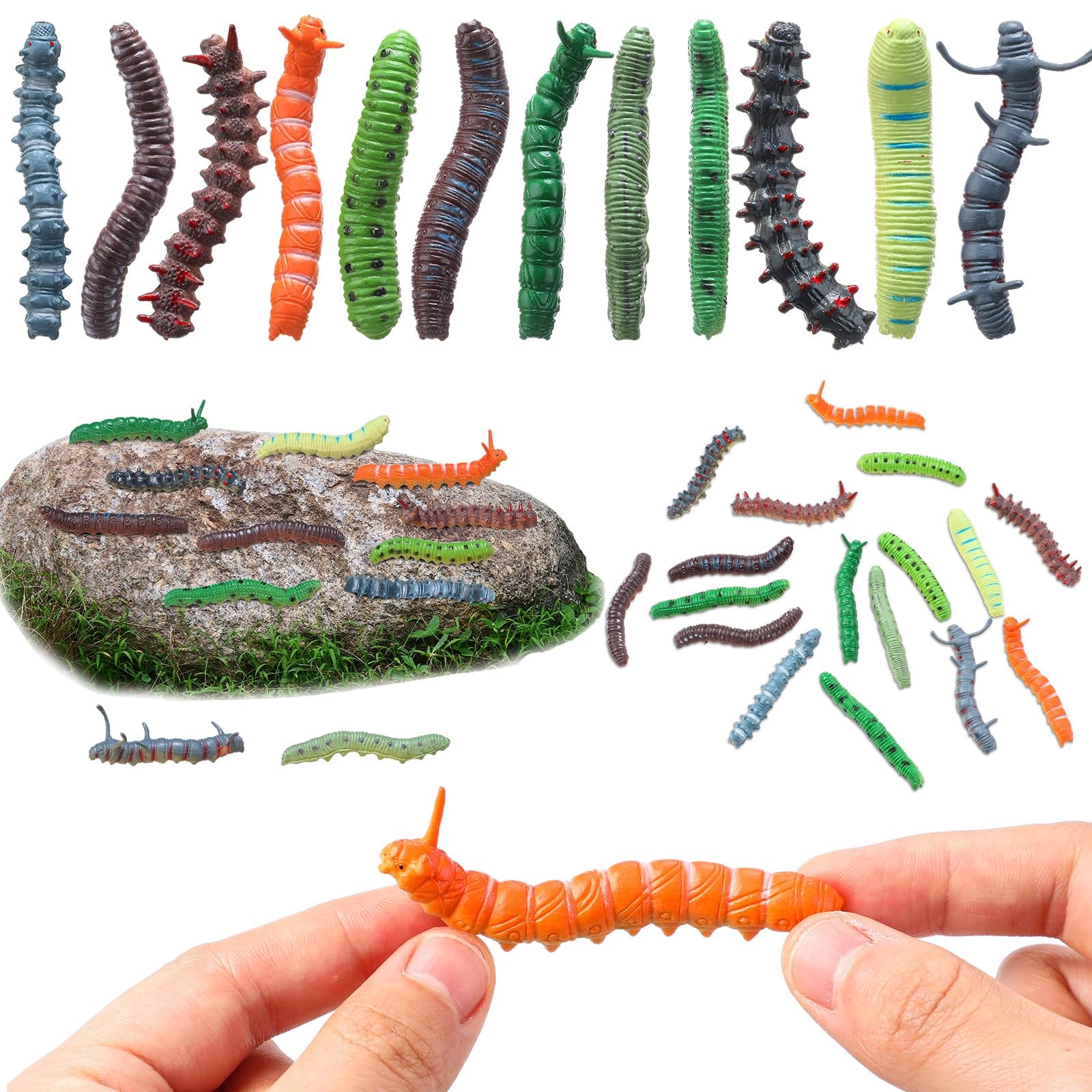 Arrowbash 24 Pcs Simulation Caterpillar Fake Worm Crawling Insects...
