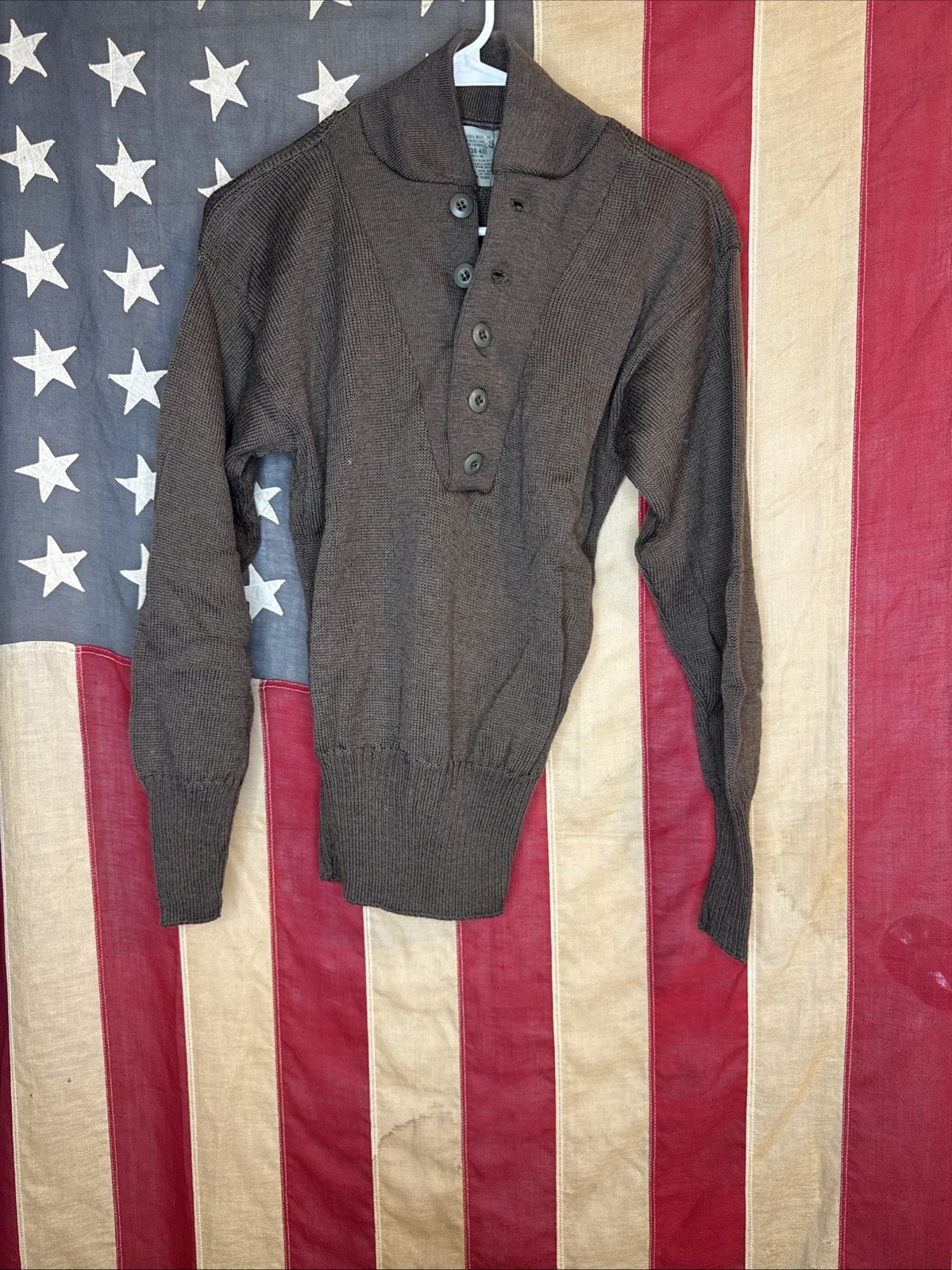 Medium Army Military 100% Wool OD Brown Sweater Pullover 6916