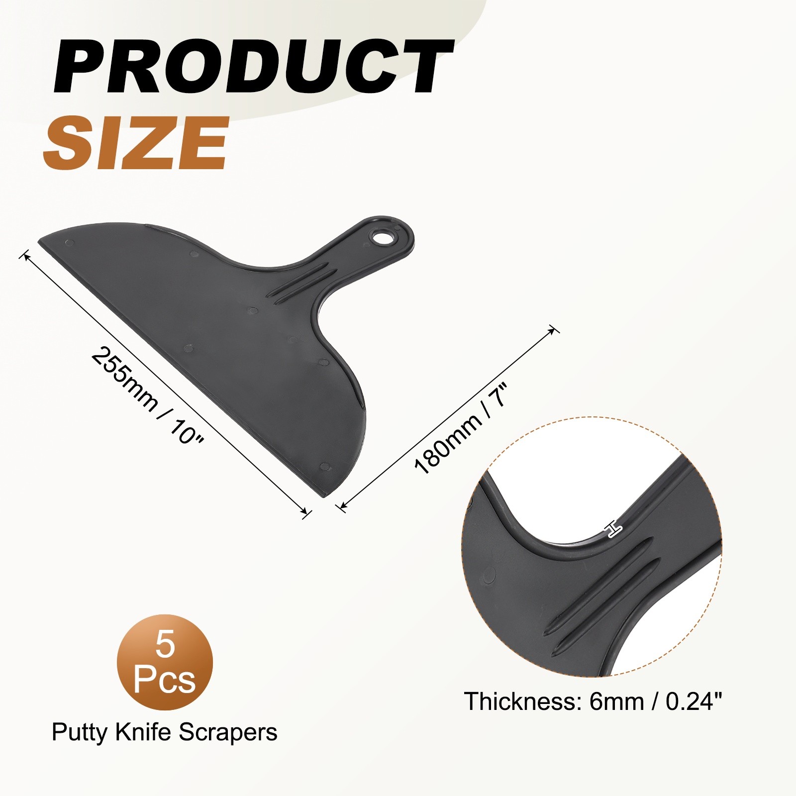 5pcs Putty Knife 10" Width Flexible Plastic Putty Knife Paint Scraper Black
