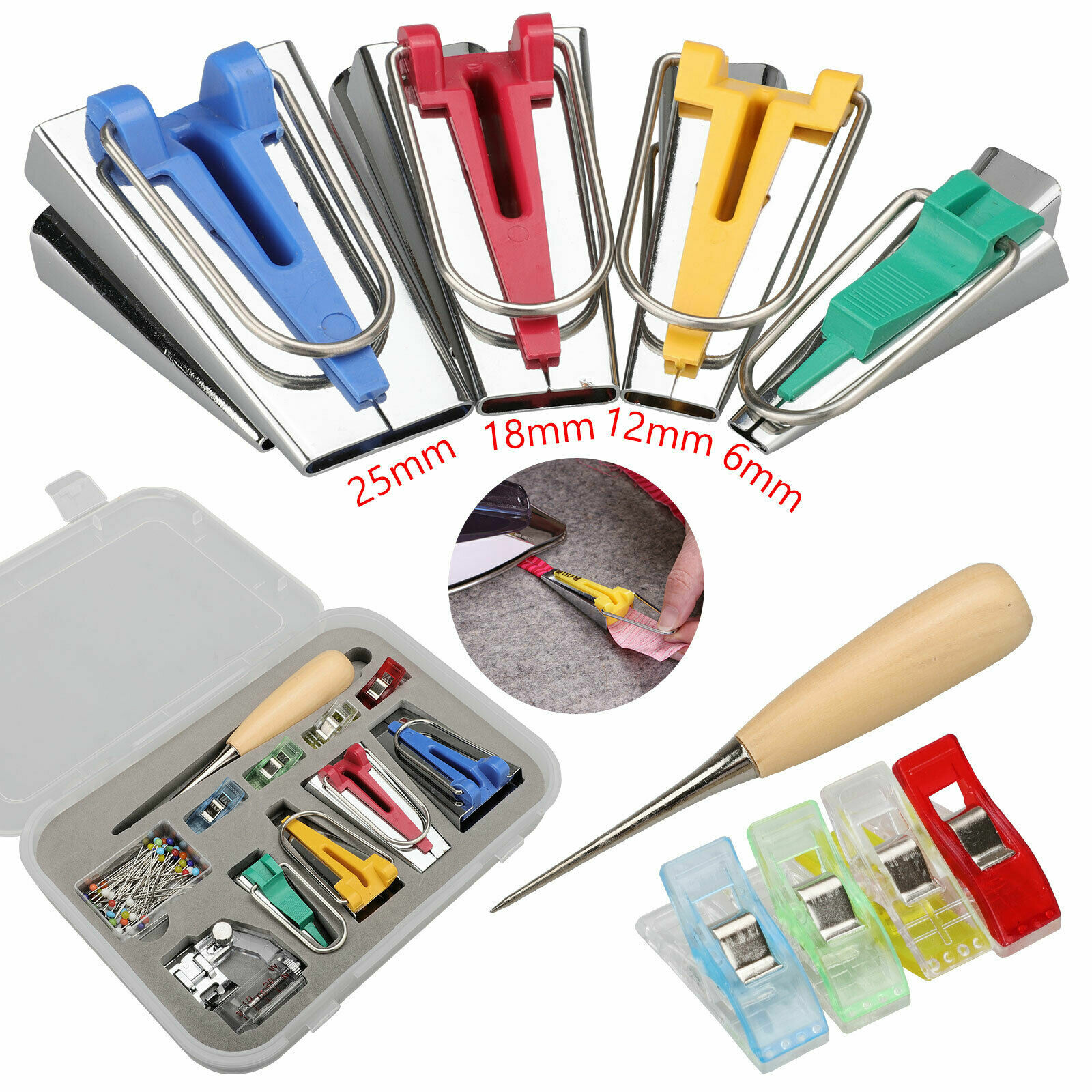 60pcs Fabric Bias Binding Tape Maker Kit Binder Foot For Sewing Quilting Sew Kit