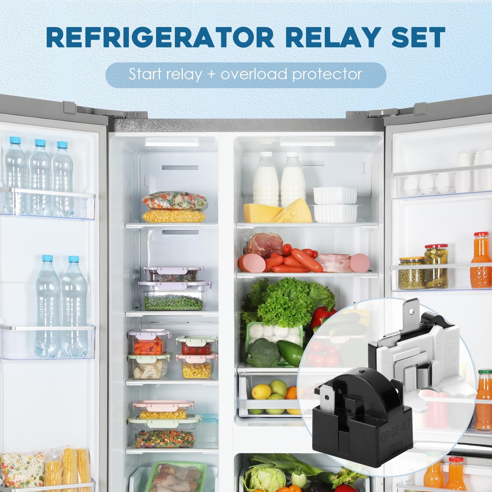 Refrigerator Starter Relay Set, 3 Pin 4.7 Ohm PTC Fridge Compressor Starter w...