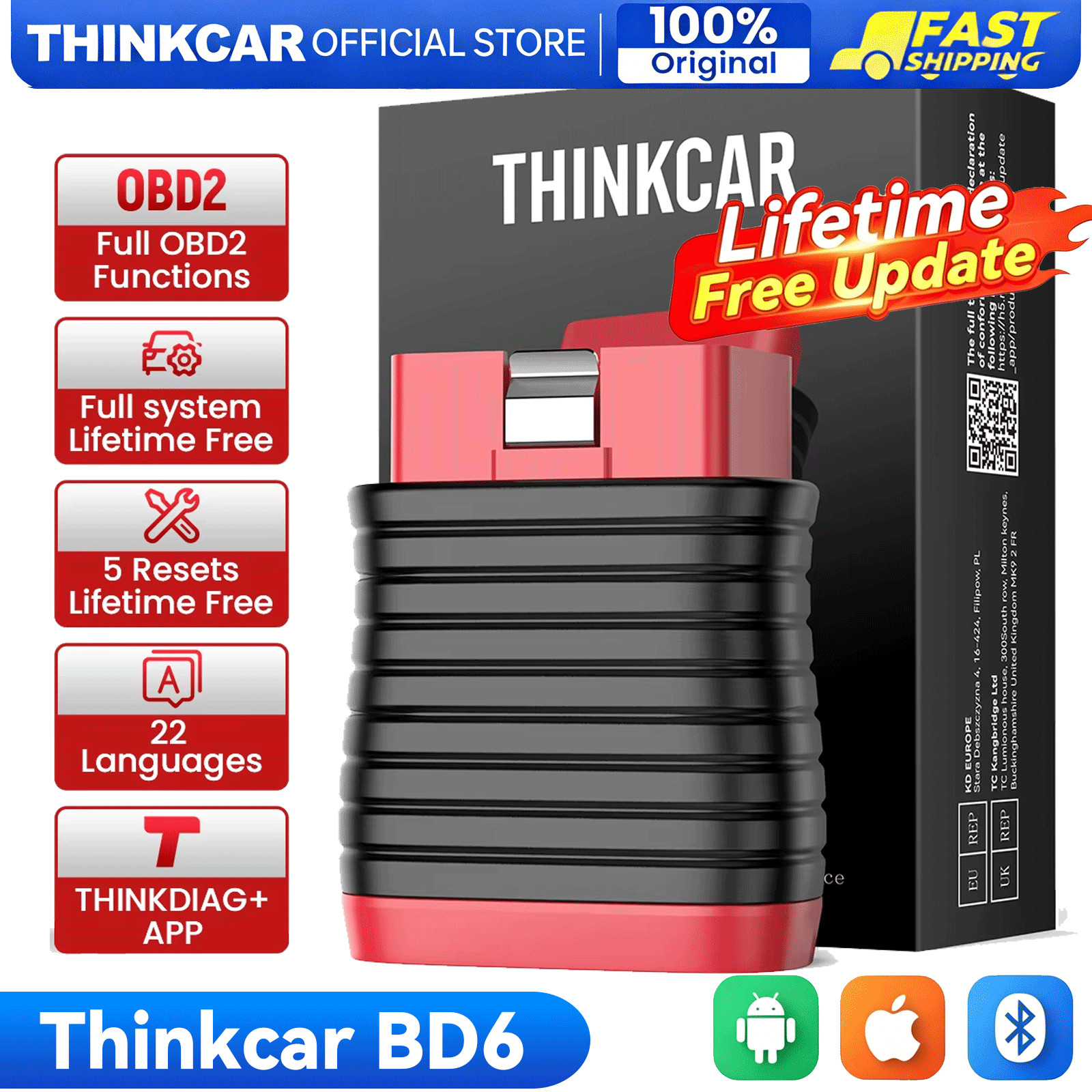 THINKDIAG BD6 Automotive Full System Diagnostic Scanner OBD2 Scan Tool 5 Resets