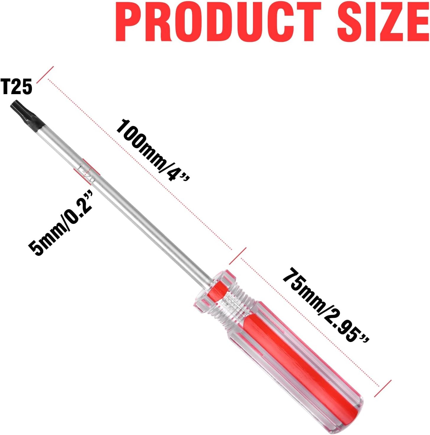 T25 Torx Screwdriver - Magnetic Tip Security x 100mm, Red