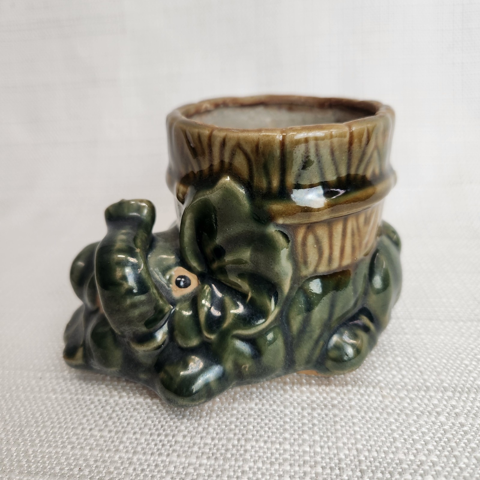 Vintage Green Lucky Elephant Planter Majolica Style Small Succulant Size 4x5 MCM