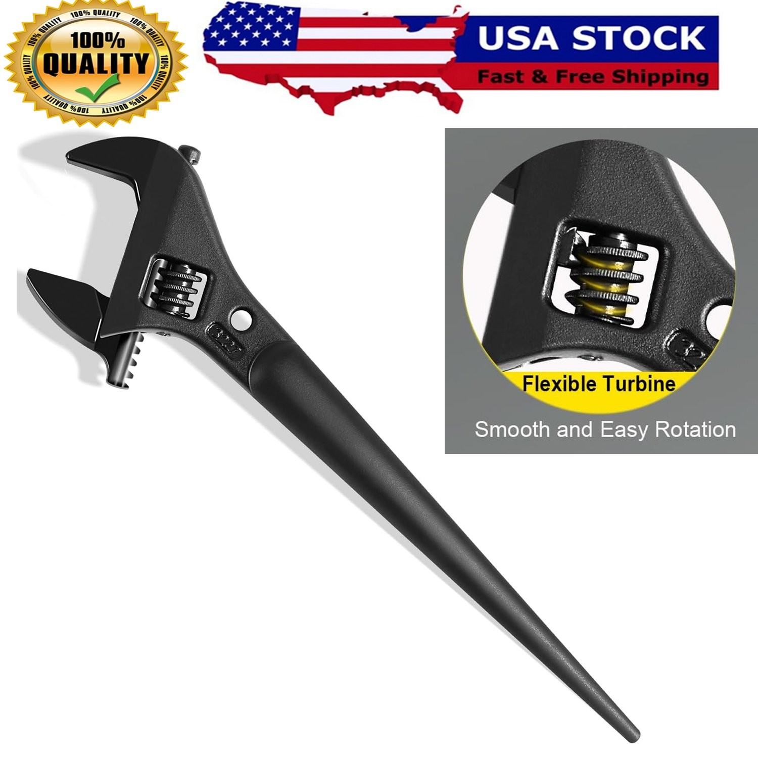 10" Adjustable Construction Spud Wrench 3227 with Tether Hole,1-7/16" Opening
