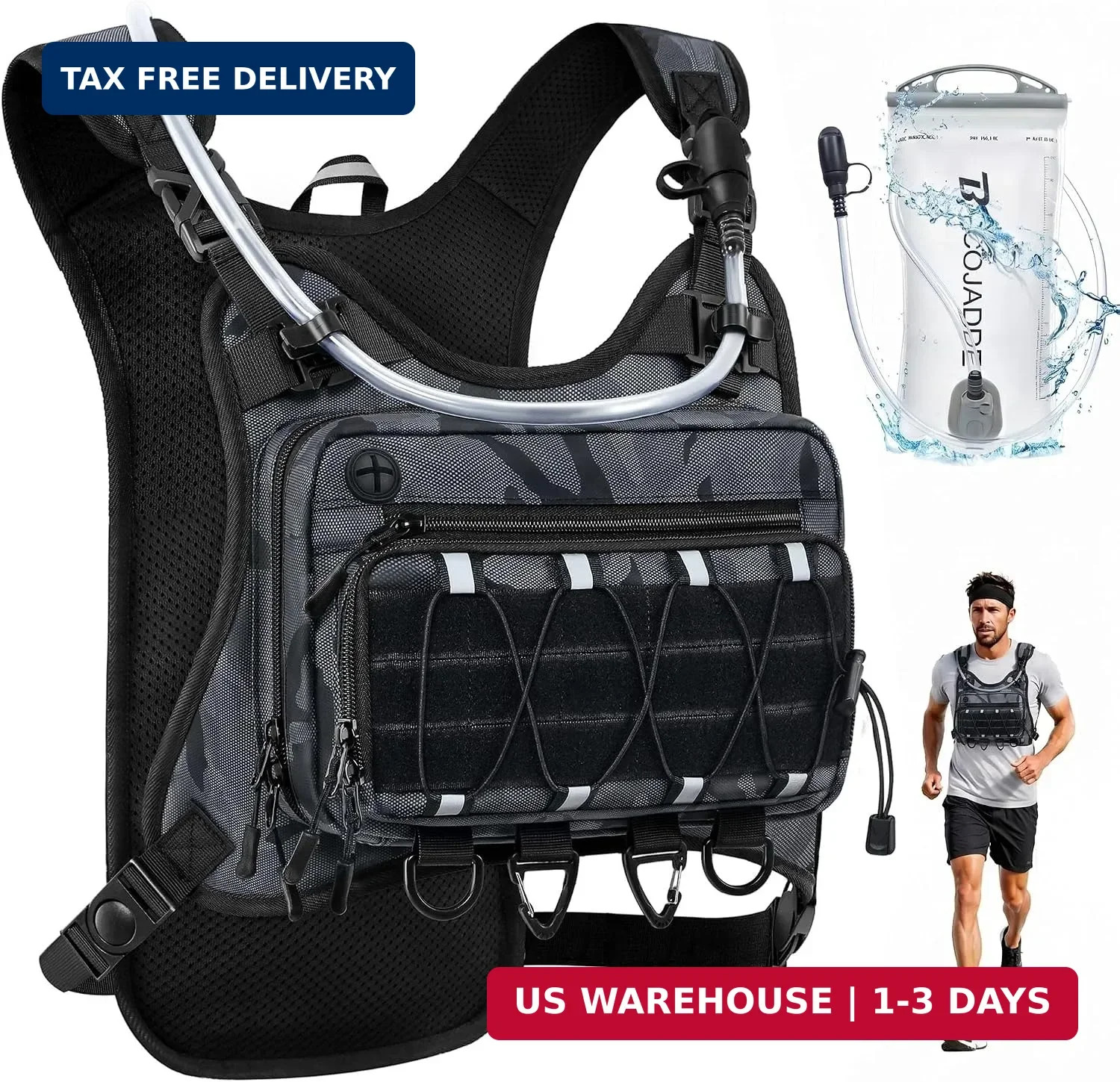 Running Vest for Men with 2L Water Bladder Tactical Hydration Backpack
