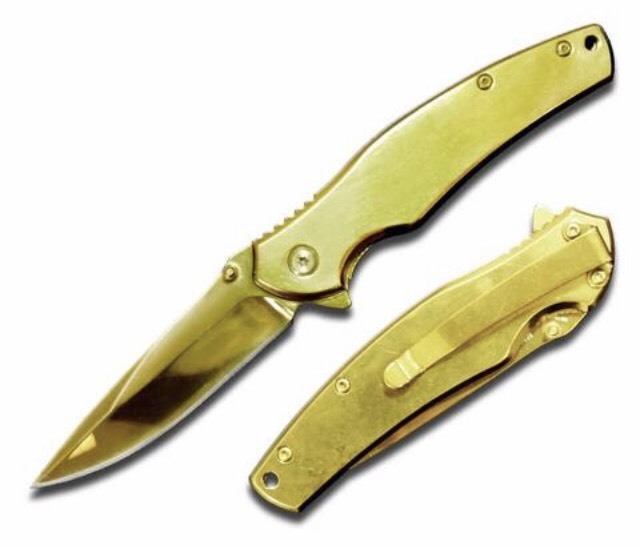 All Gold Blade & Handle Assisted Opening Godfather Milano Pocket Knife w/ Clip