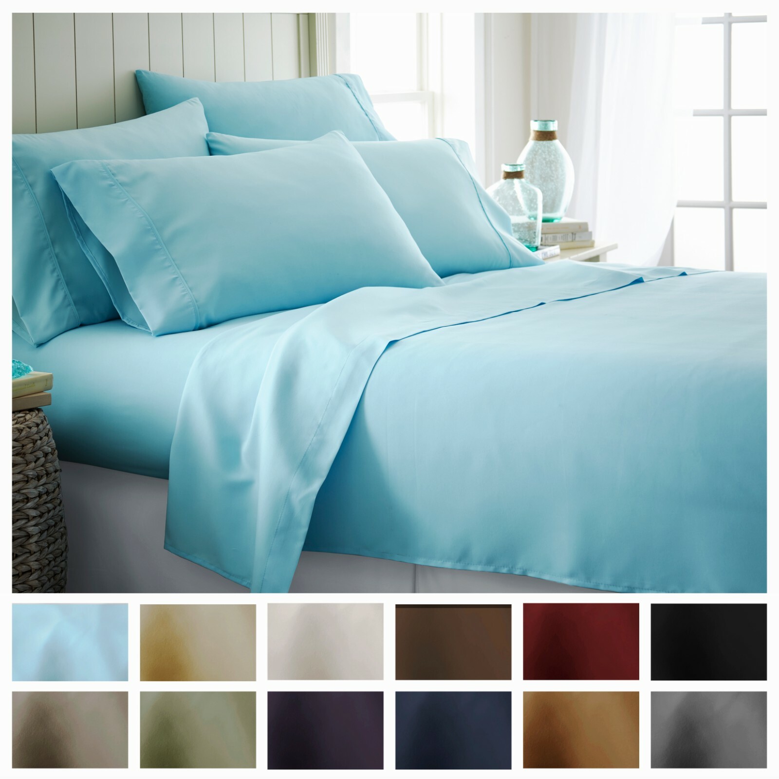 Softest Brushed Microfiber 6PC Bed Sheets Set With Deep Pocket by Kaycie Gray