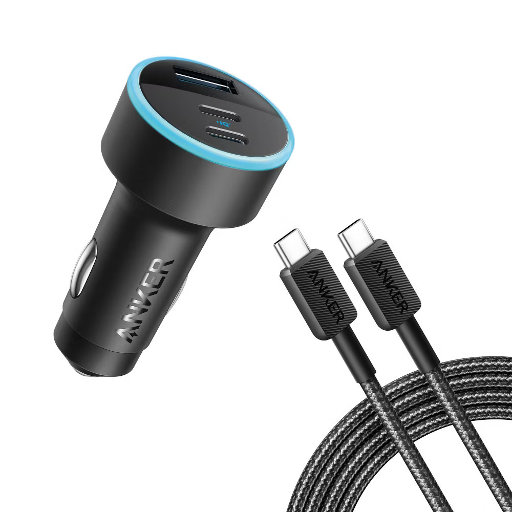 Anker 3-Port 67W Car Charger with 3' USB-C to USB-C Cable -