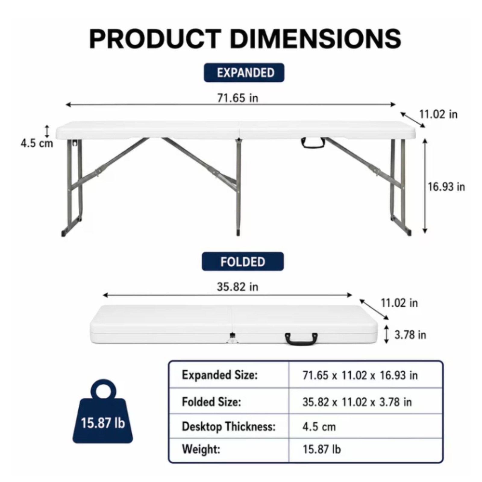 6 FT Portable Plastic In/Outdoor Picnic Party Camping Dining Folding Bench