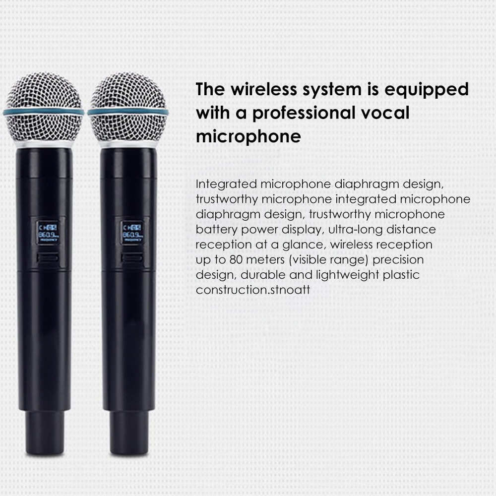 Pro 2 Channel UHF Wireless Dual Microphone Cordless Handheld Mic System For Home
