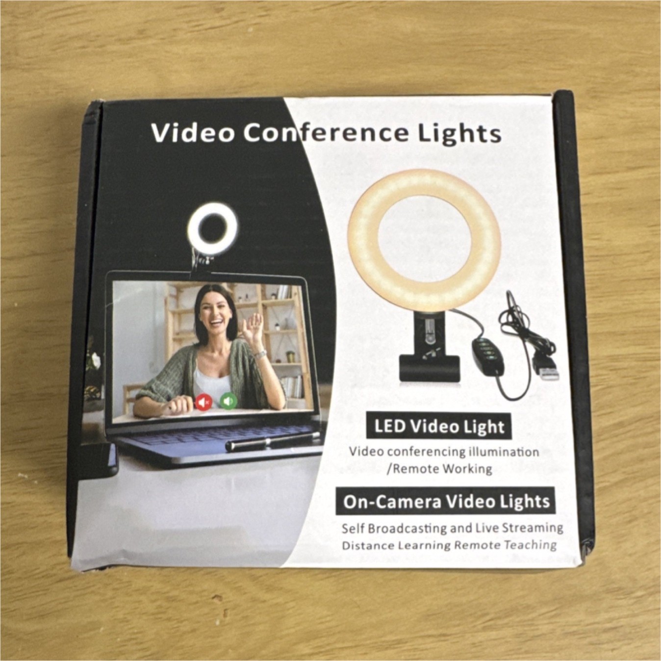 LED Ring Light with Clip Mount, Portable, Black, White Warm Light
