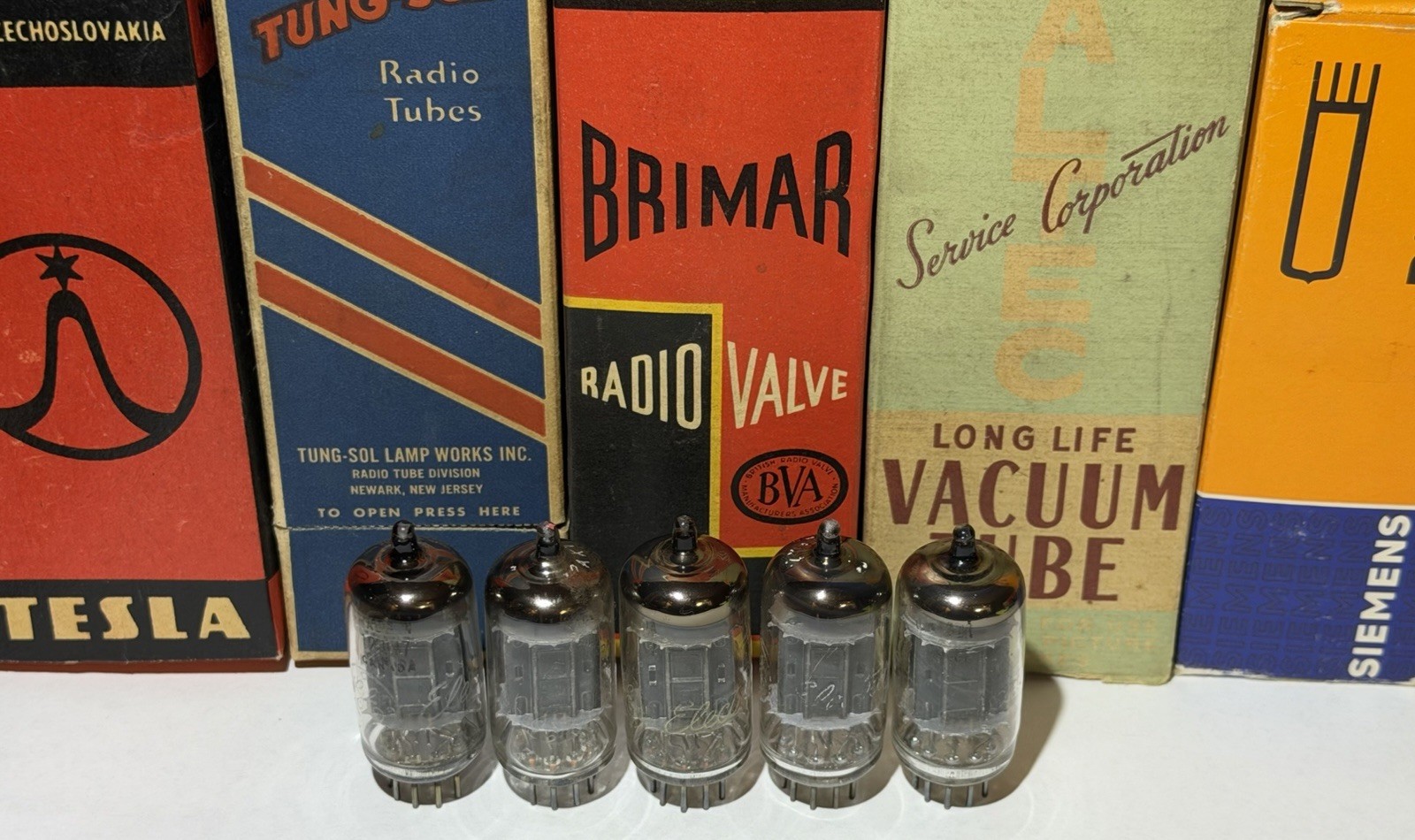 (5) 1950s Blackplate 12AX7 Tubes By Canadian Marconi/GE Tested On TV7-D/U Tester