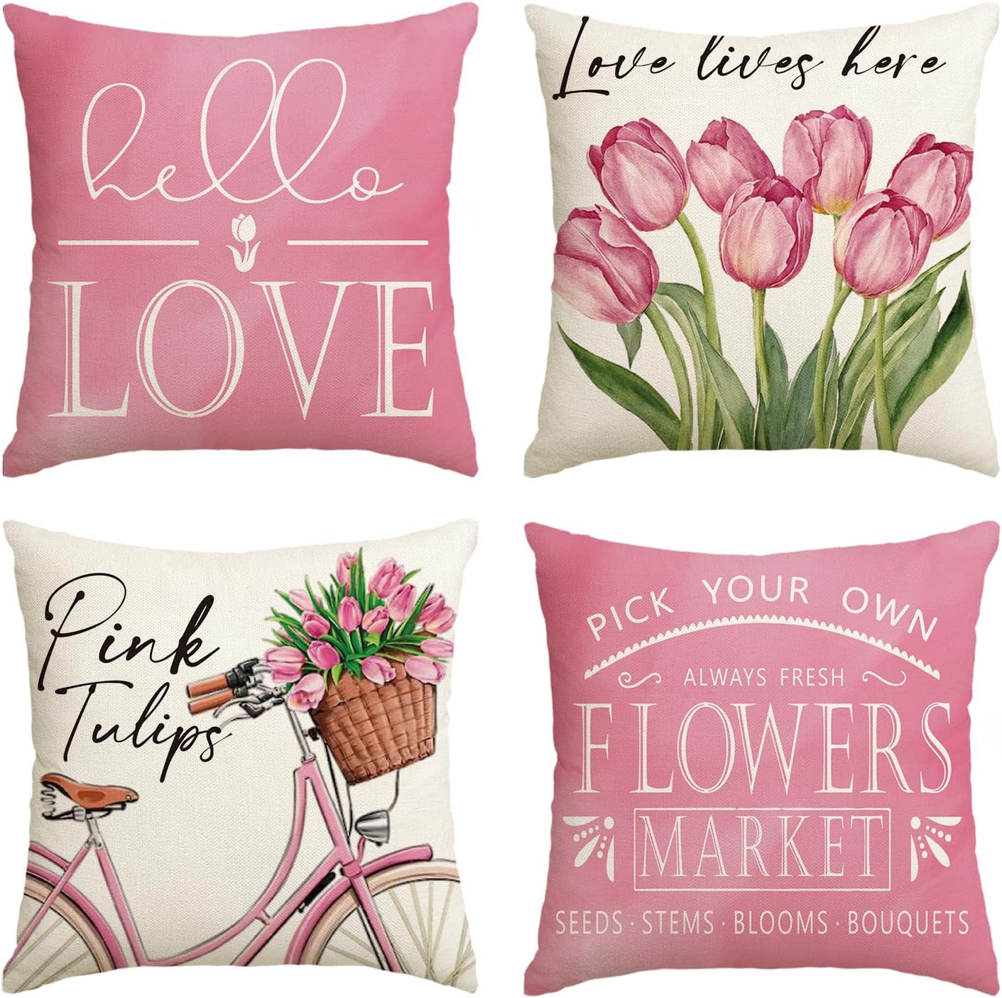 AVOIN colorlife Hello Love Pink Tulips 18" x (Pack of 4),