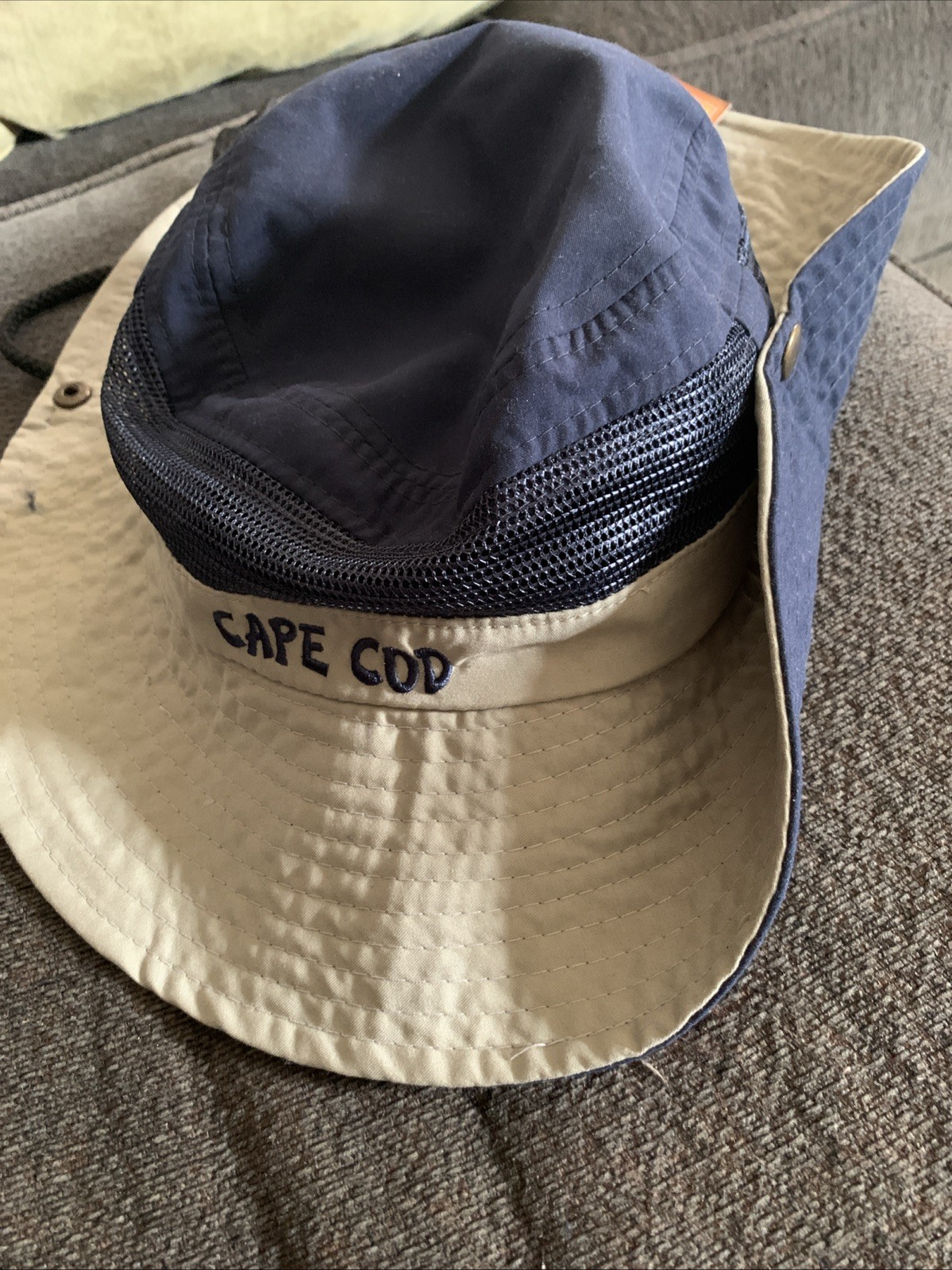 Bucket Hat light weight Cape Code Cloth and mesh sun hat snap sides