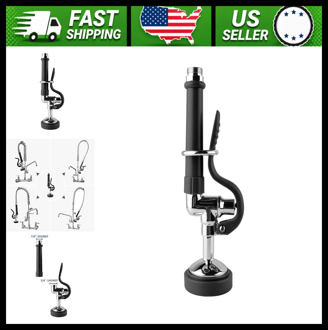 Commercial Pre Rinse Sink Sprayer Head 1.42 GPM Chrome Black