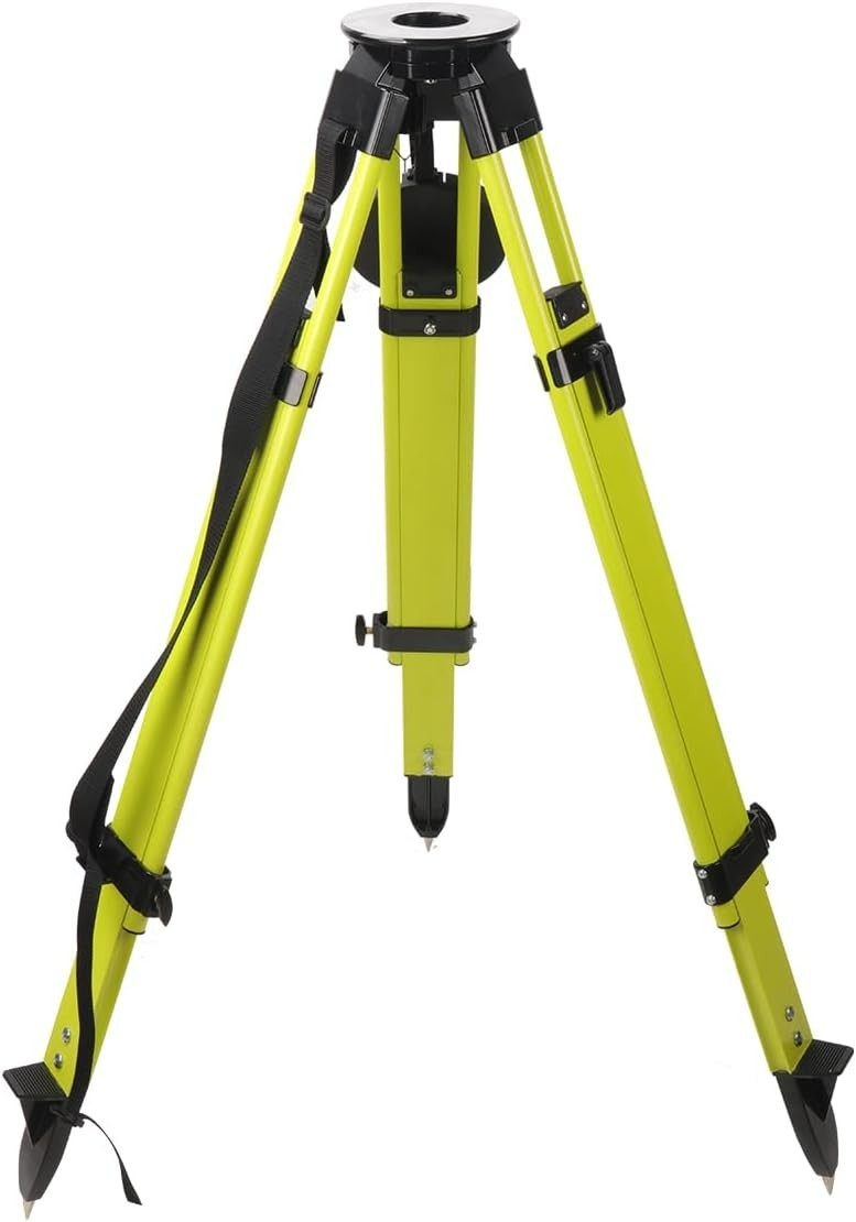 Heavy Duty Fiberglass Surveying Tripod Wood Yellow Dual Clamp Round Head-B