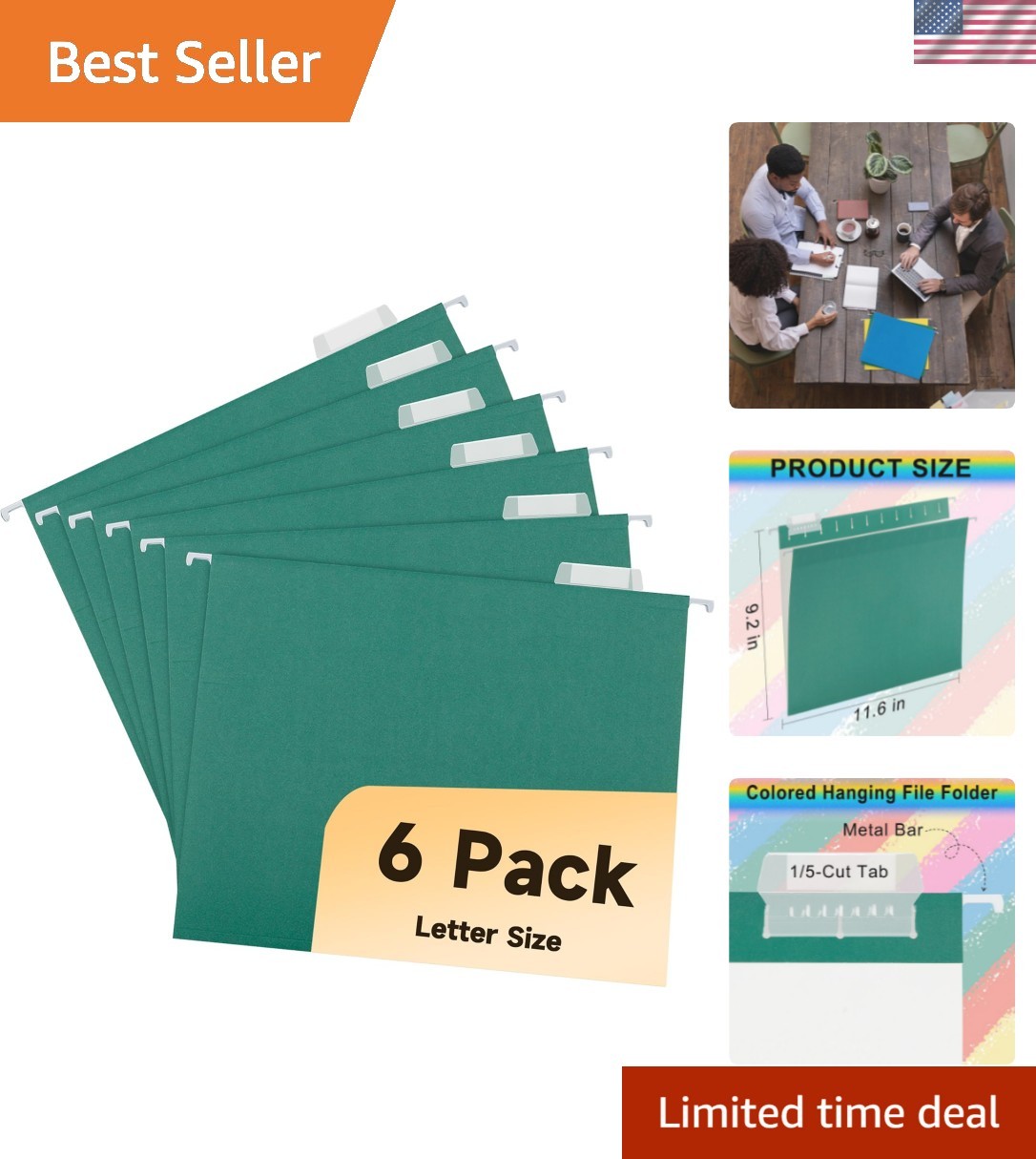 Classic Green Hanging File Folders 6 Pack - Perfect for Home & Office Use
