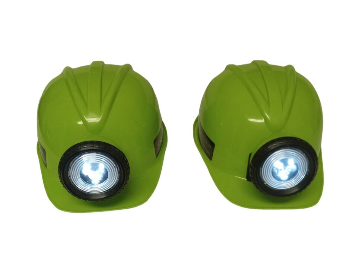 NWOT  2 Clam Digger Green Plastic Night Hats With Mounted Light Adjustable