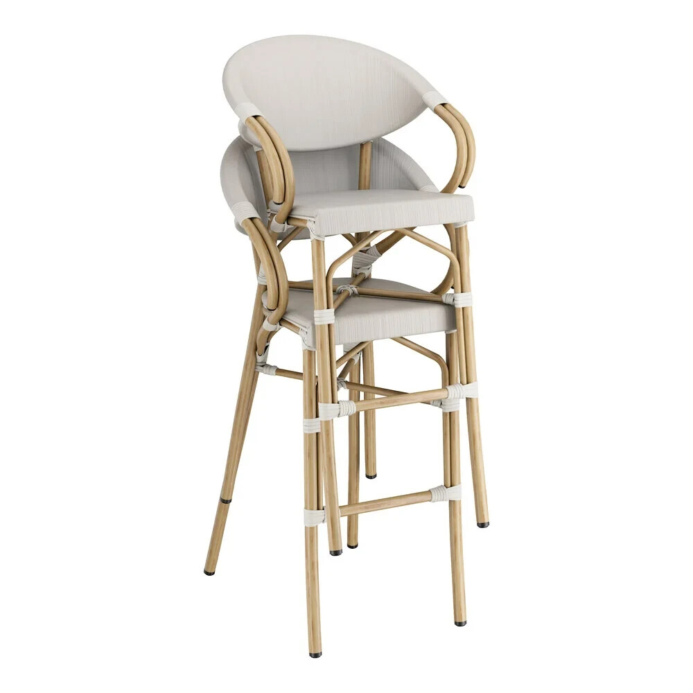 30" High Barstool Chair with Gray Weave Teslin Fabric & Bamboo Aluminum Frame