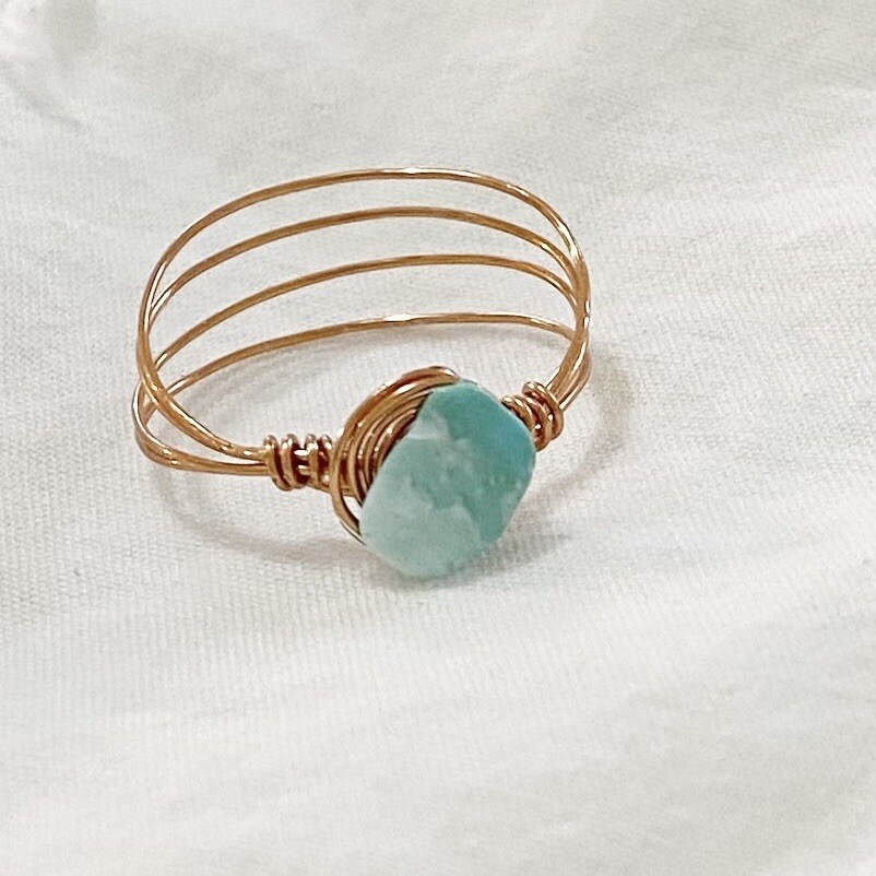 Handcrafted Sleeping Beauty Turquoise Copper Wire Wrapped Ring 6.5