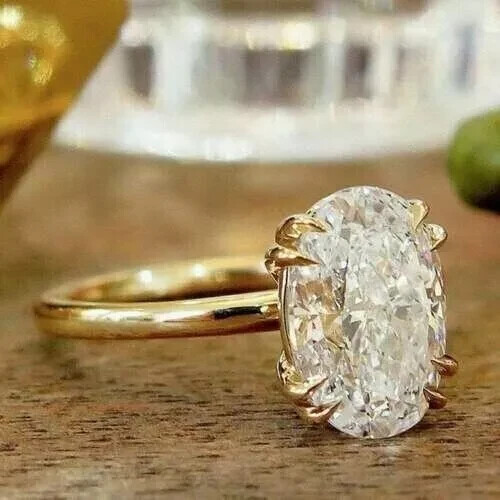 3CT Oval Lab Created Moissanite Engagement Ring 14k Yellow Gold Plated Silver
